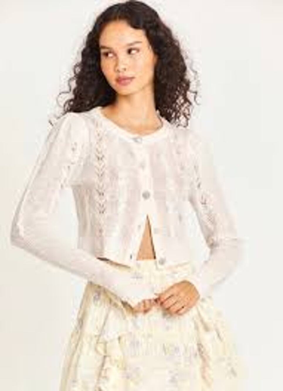 LoveShackFancy Birch Cardigan Delicate Pointelle Cashmere Soft Girl Women Large